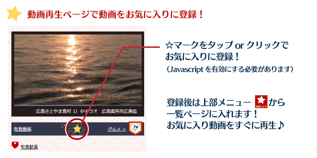 動画再生ページの☆マークでお気に入り登録できます